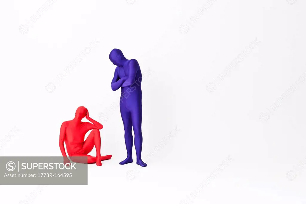 Couple in bodysuits arguing