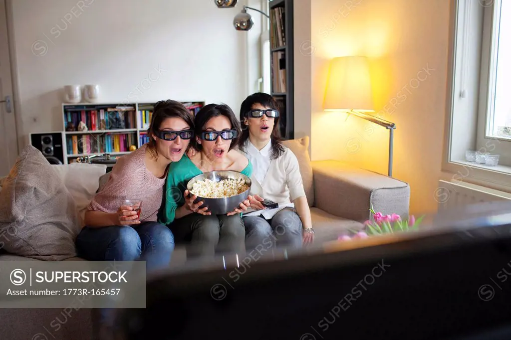 Women watching 3D movie together