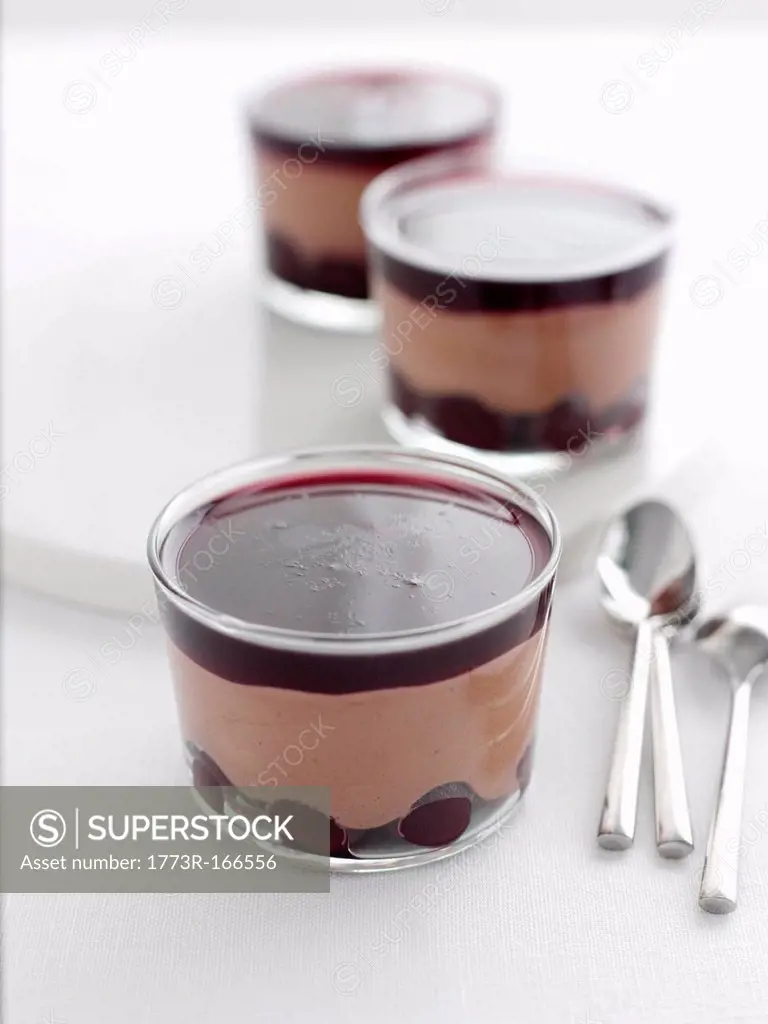 Dishes of cherry chocolate mousse