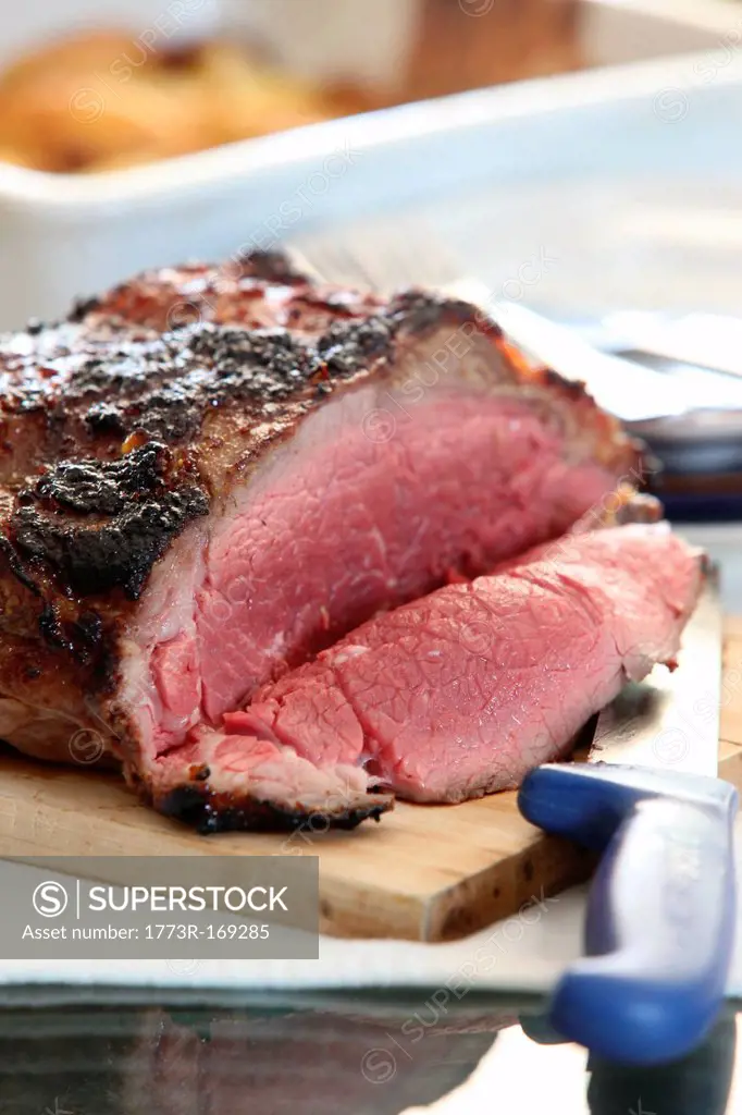 Close up of sliced roast beef