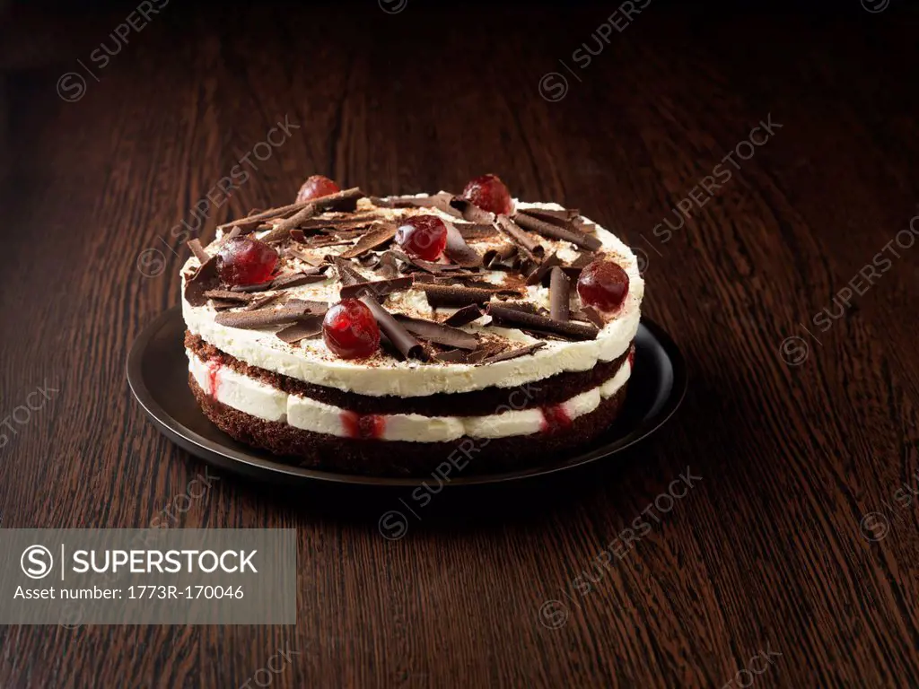 Plate of forest gateau cake