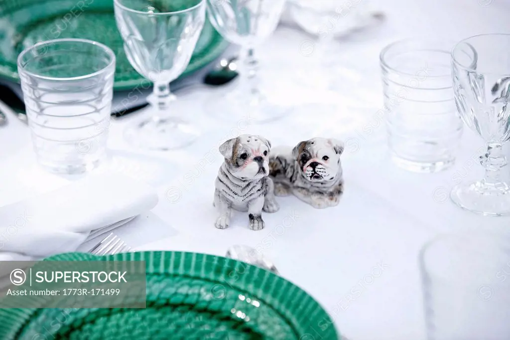 Dog figurines on table