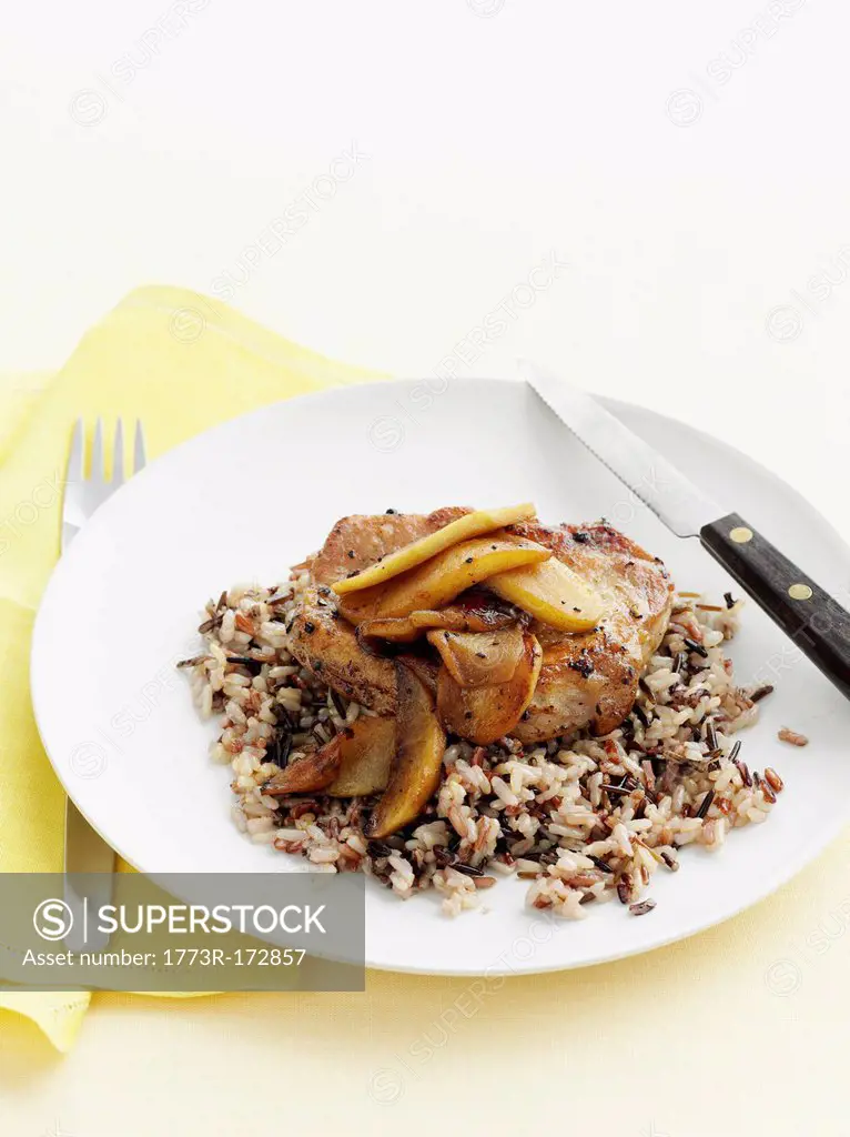 Plate of pork with wild rice
