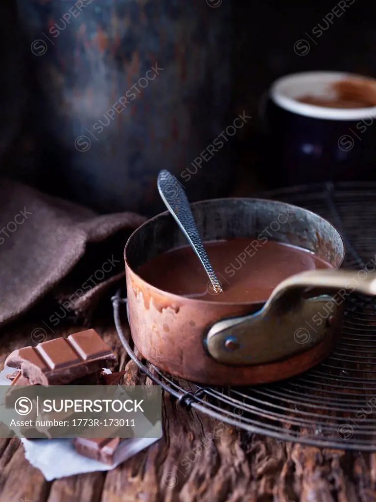 Pan of melted chocolate
