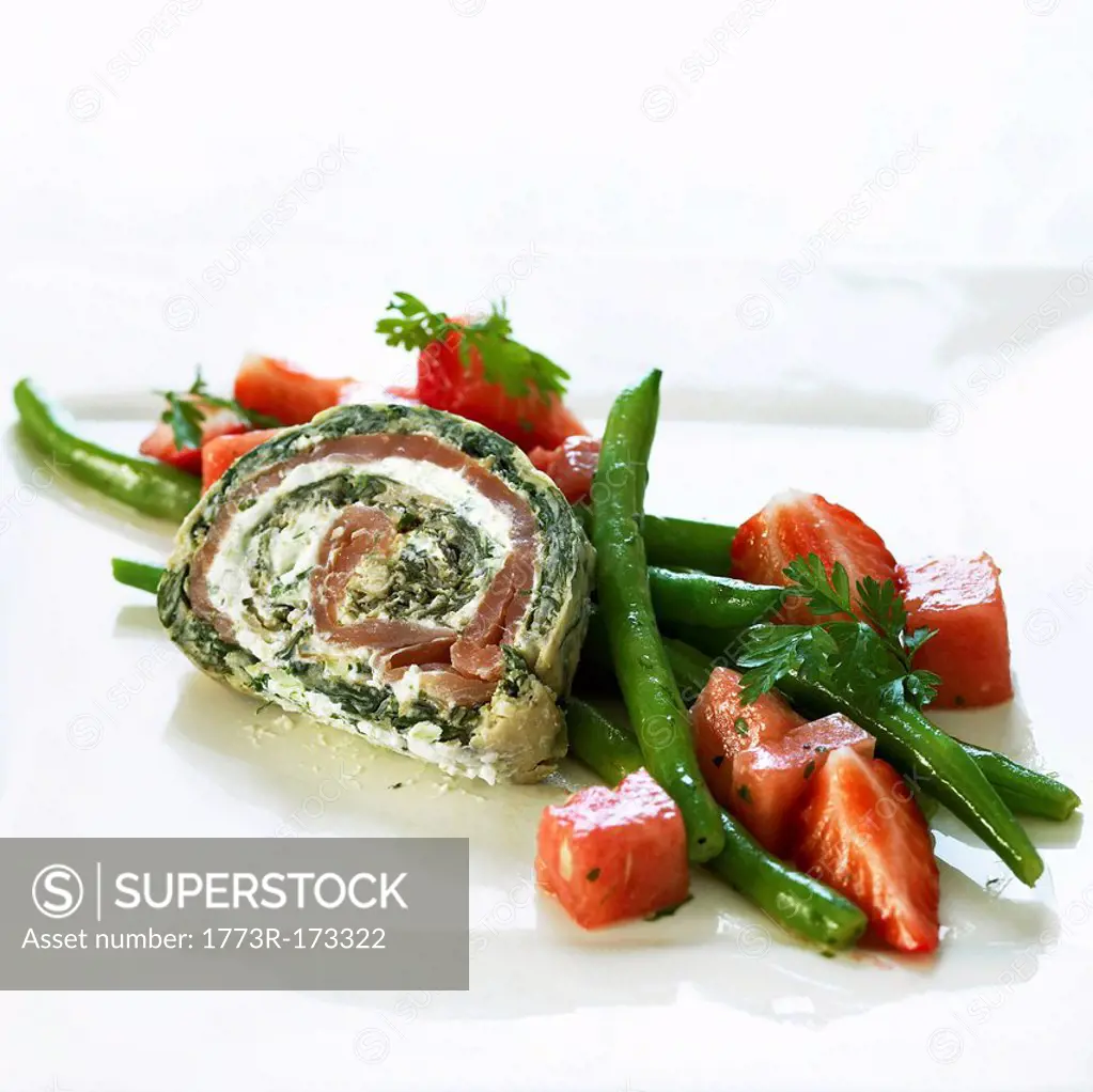 Sliced sandwich roll with vegetables