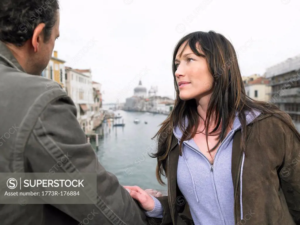 Couple on Academia Bridge Grand Canal, Venice, Italy