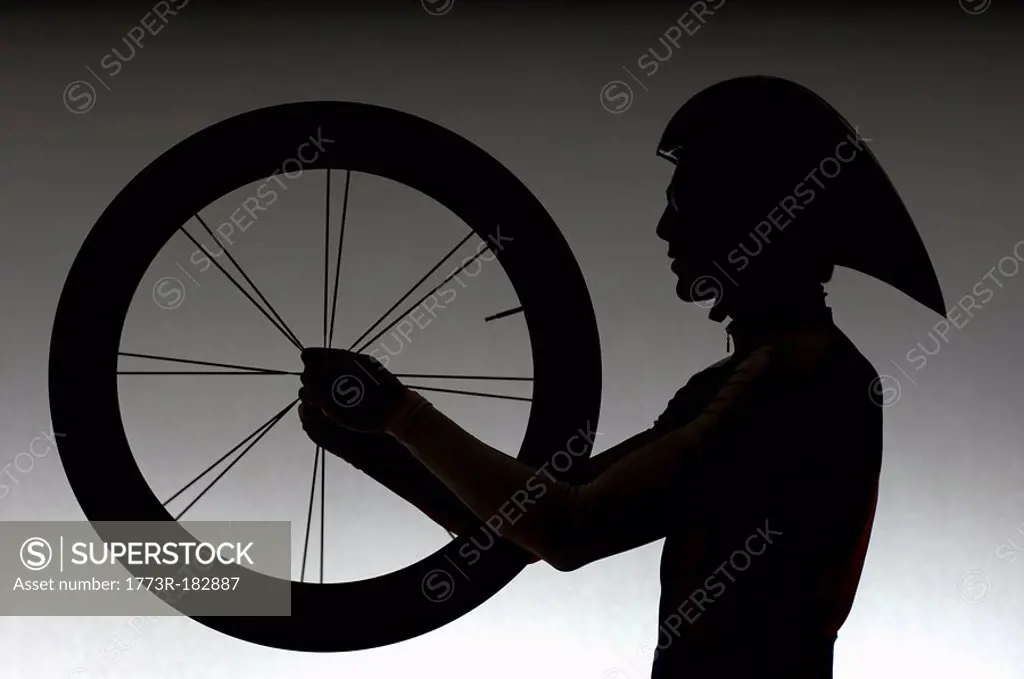 Cyclist with wheel