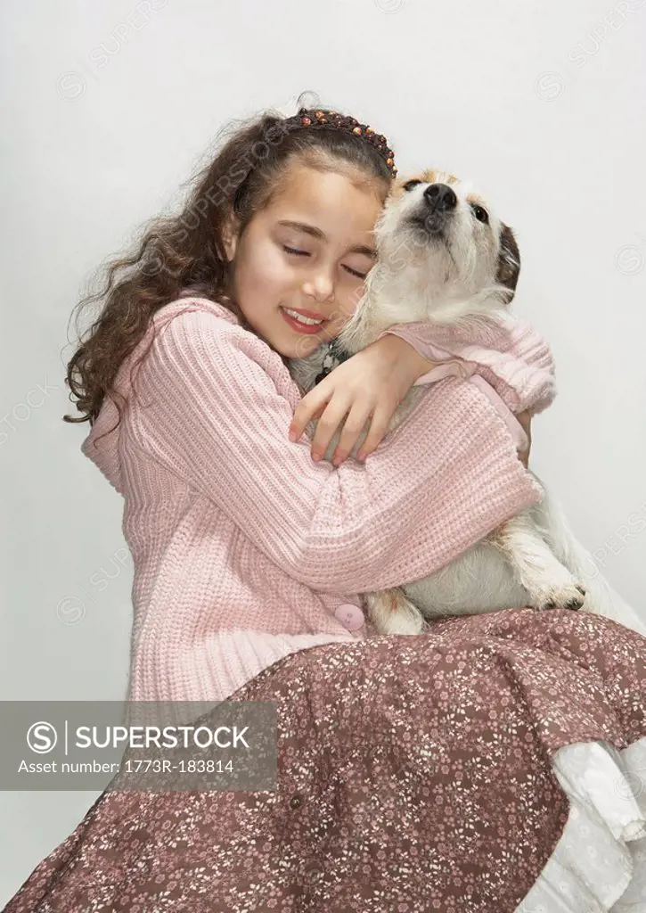 Portrait of girl and terrier