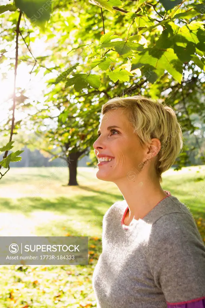 Woman smiling in park