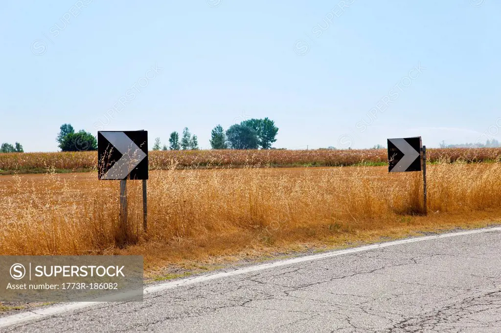 Traffic arrows on rural road