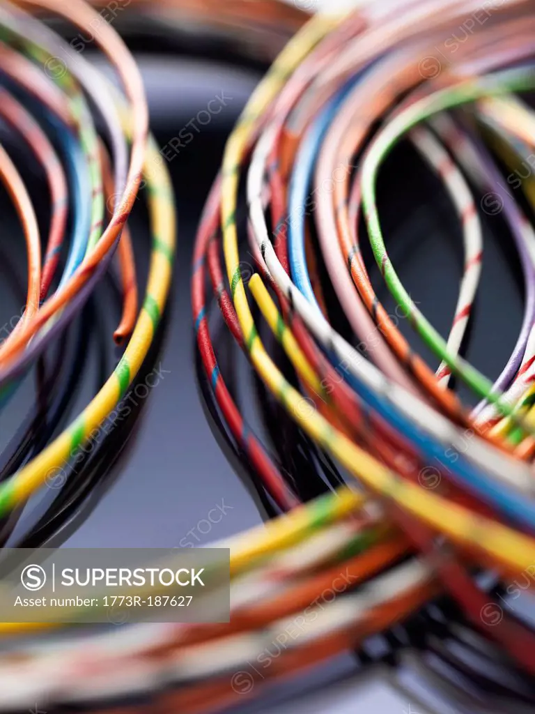 Colorful cables used in electrical and computer communications