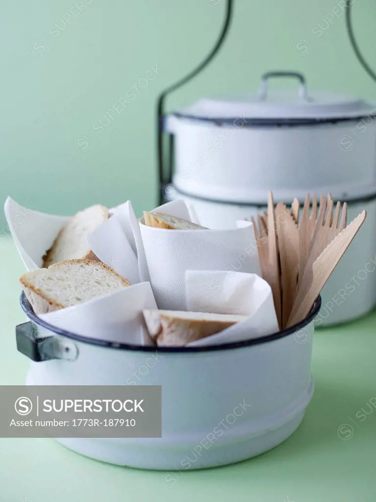 Tiffin tin with crusty bread