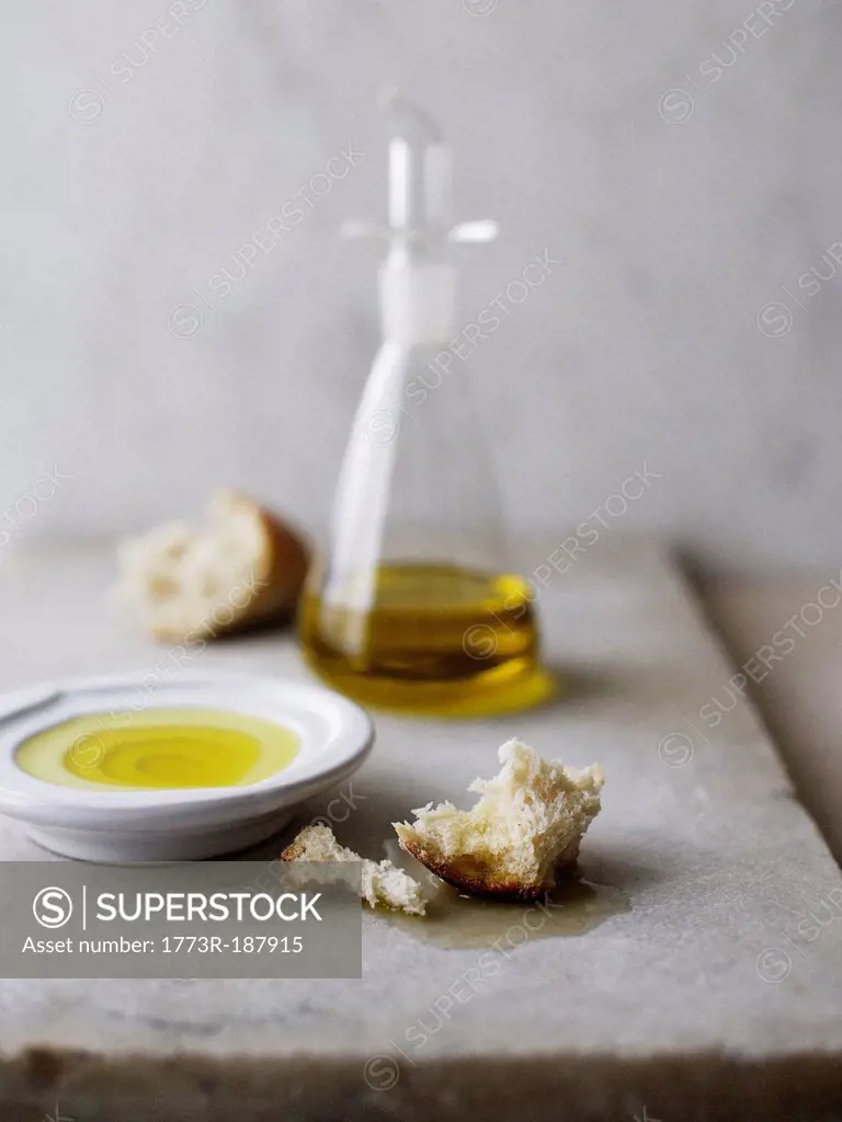 Plate of olive oil with crusty bread