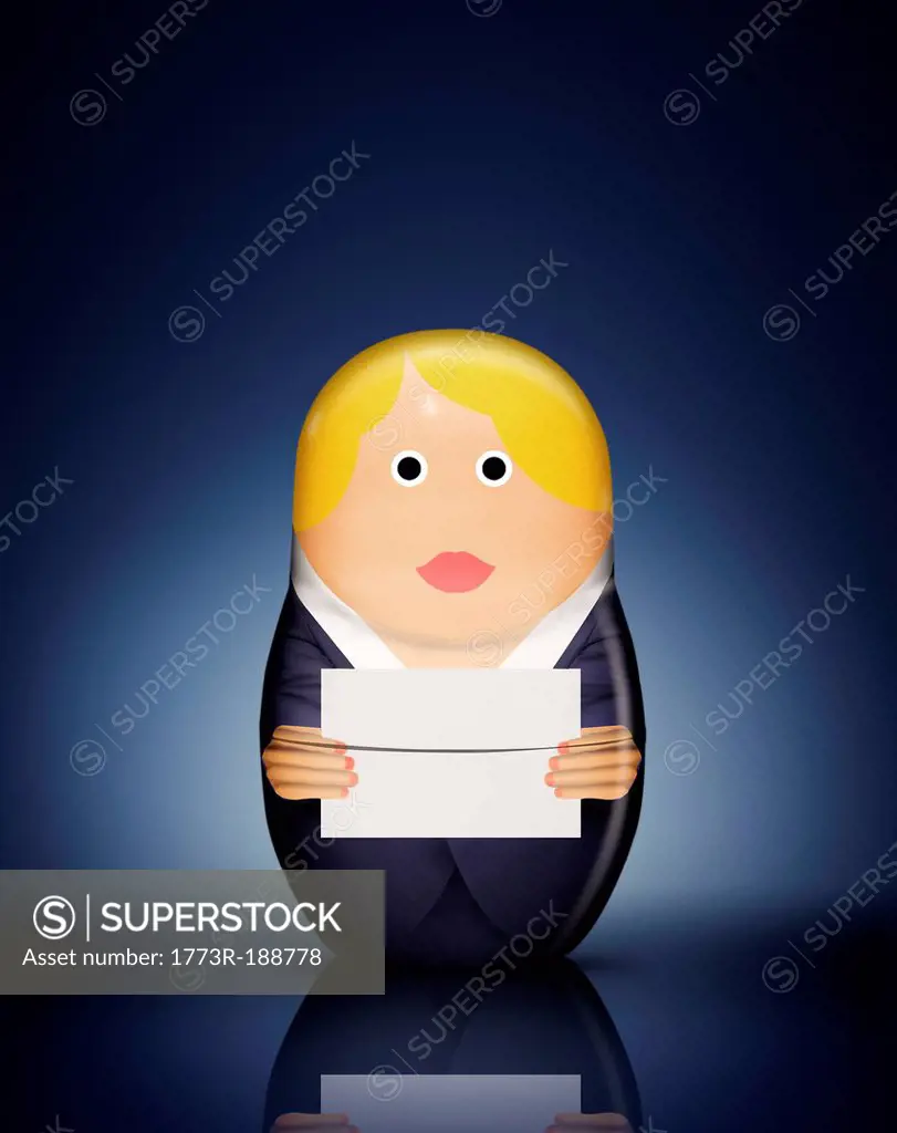 Businesswoman Russian doll with envelope