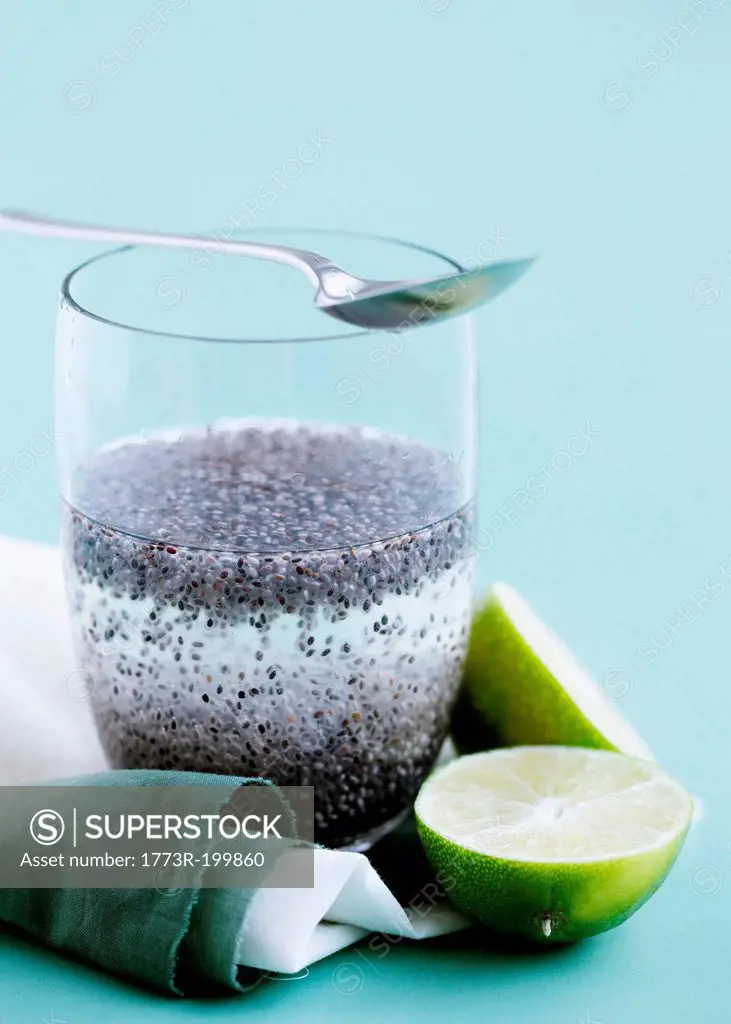 Health drink with chia seeds and lime