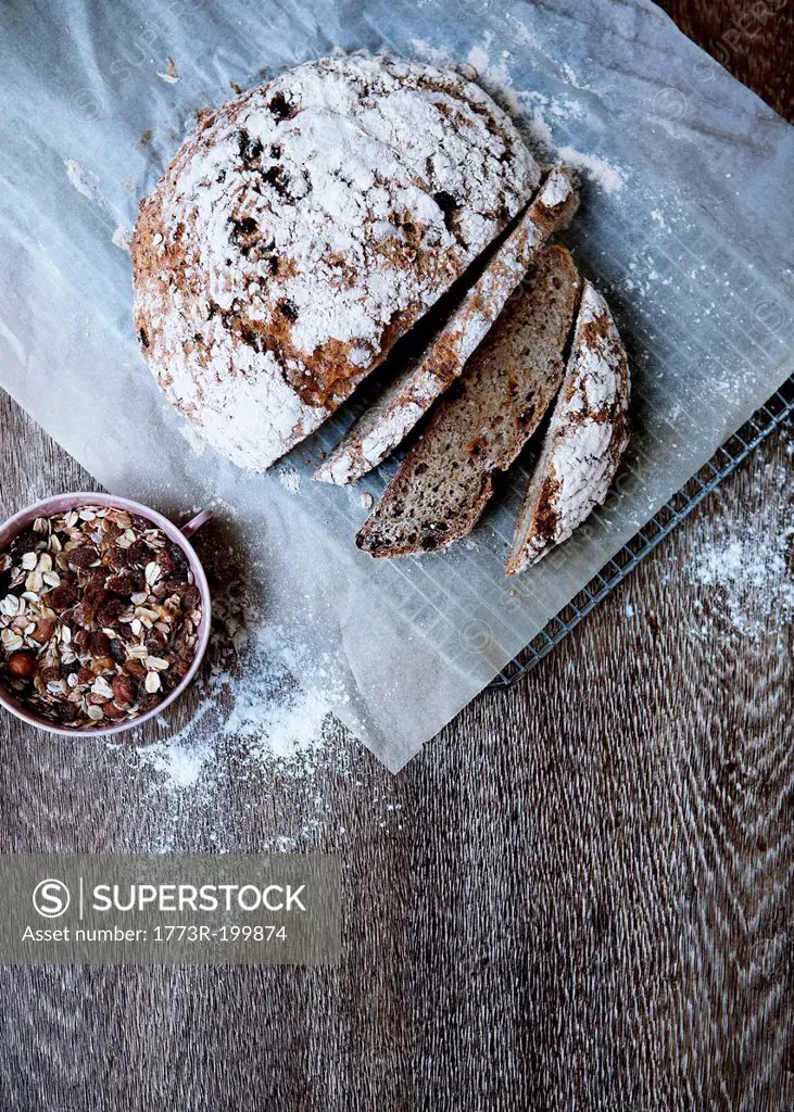 Homemade bread with muesli