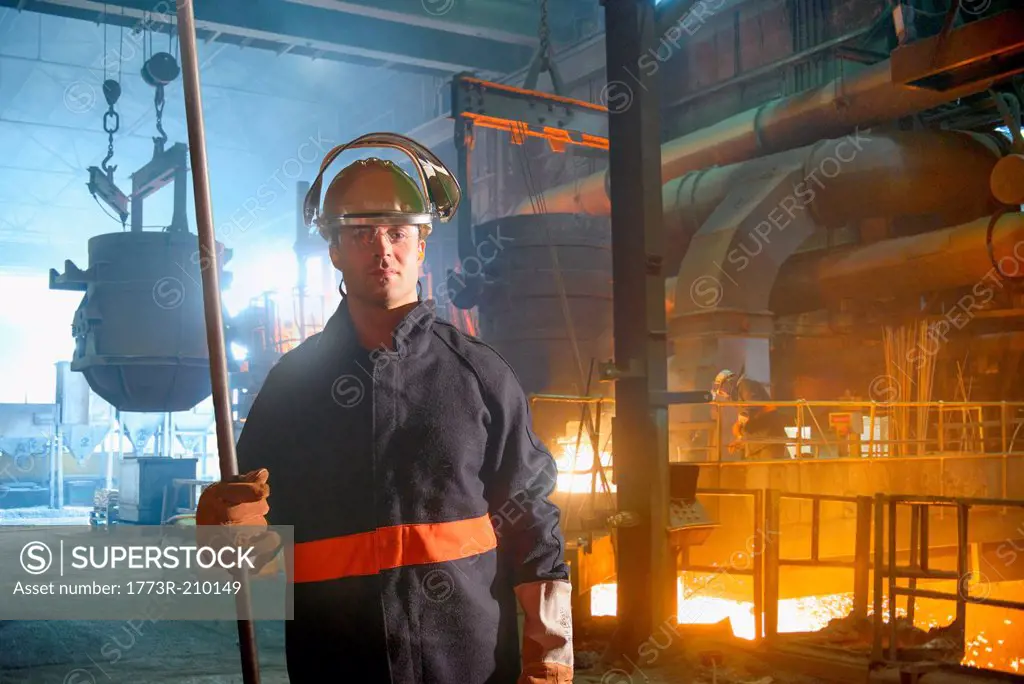 Portrait of steel worker in steel foundry