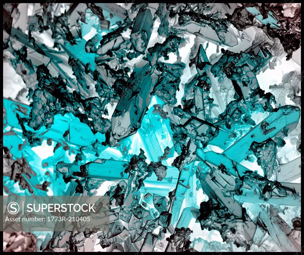 Indicolite corrosion crystals, inverted color, SEM