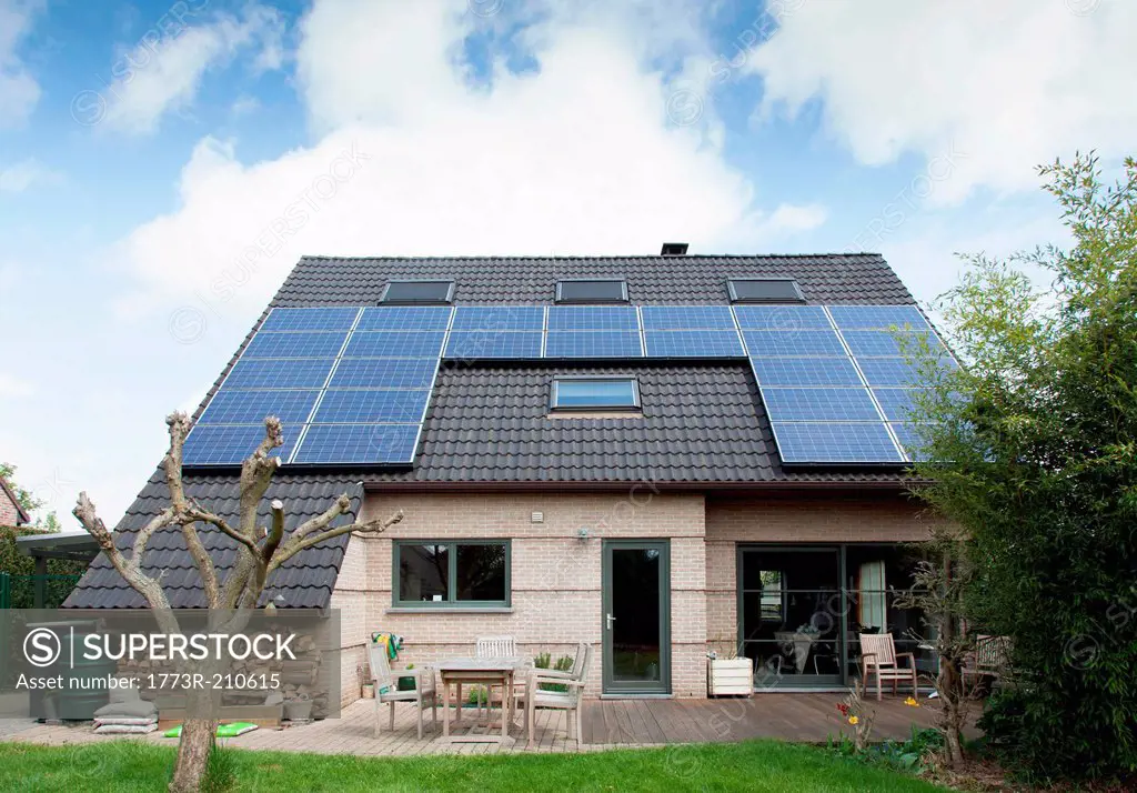 Detached bungalow with solar panels on roof