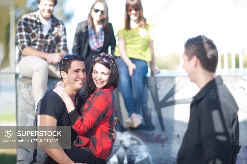 Group of young adult friends fooling about