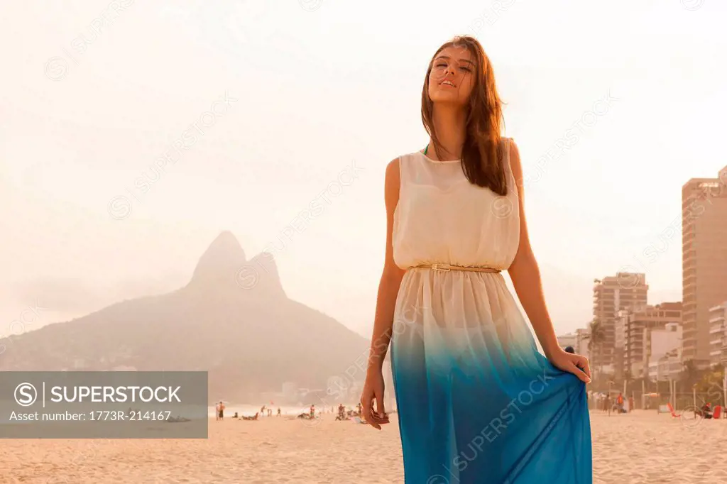 Portrait of young woman on Ipanema Beach, Rio de Janeiro, Brazil