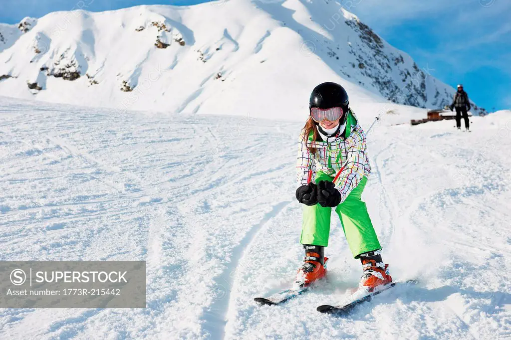 Young girl skiing, Les Arcs, Haute-Savoie, France