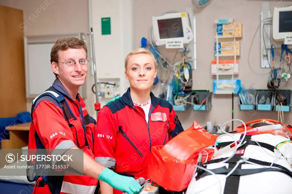 Portrait of paramedics in hospital