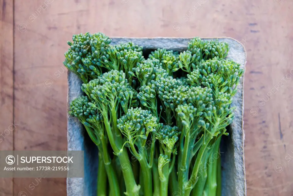 Tub of fresh broccoli