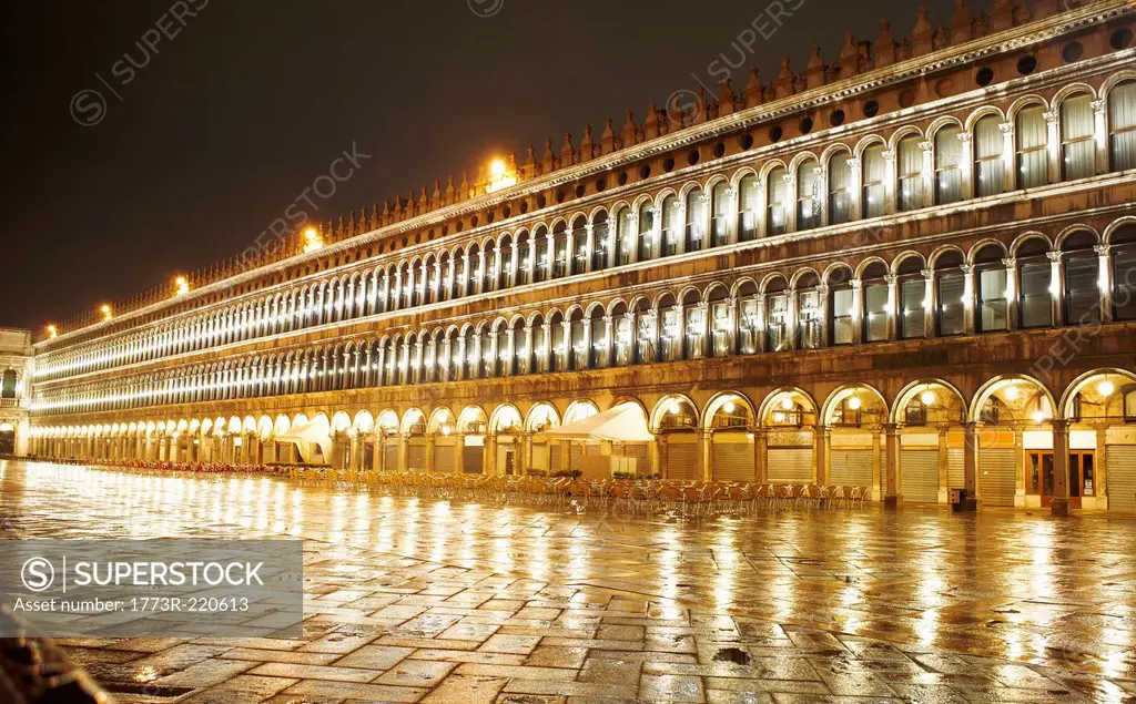 Night time view of St Marks square, Venice, Italy