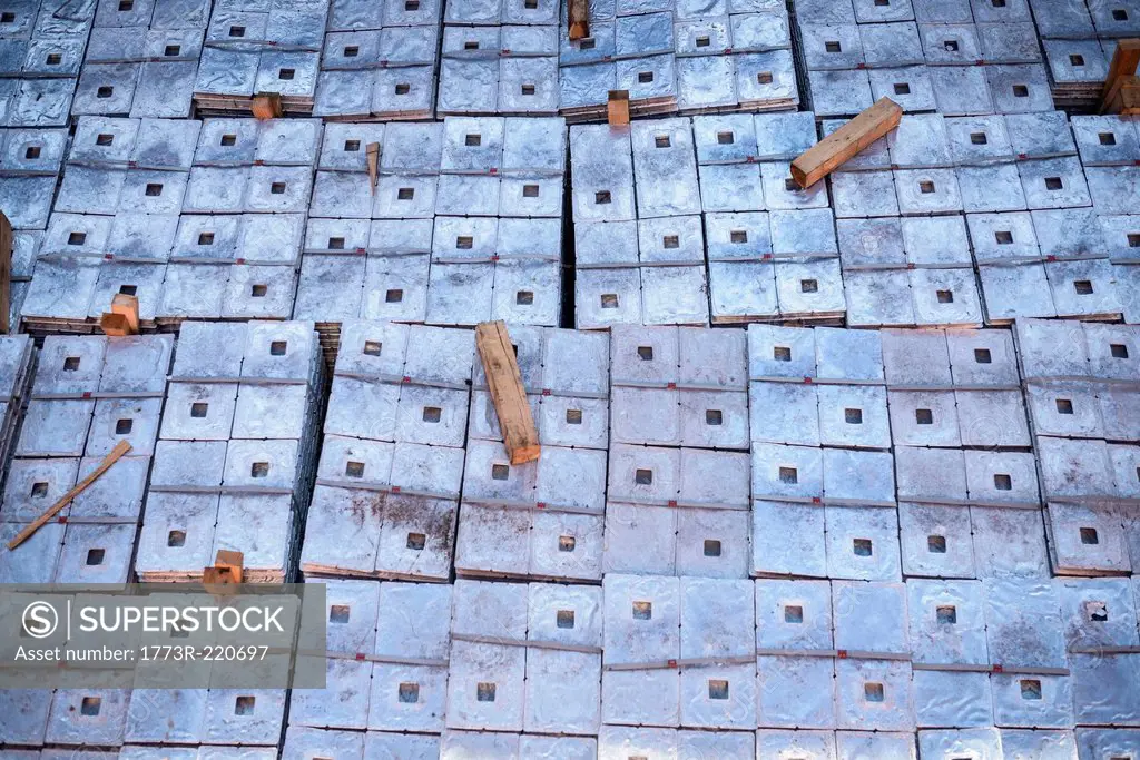 Close up of metal alloy cargo in ship's hold