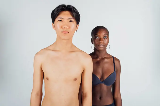 Portrait of couple wearing underwear