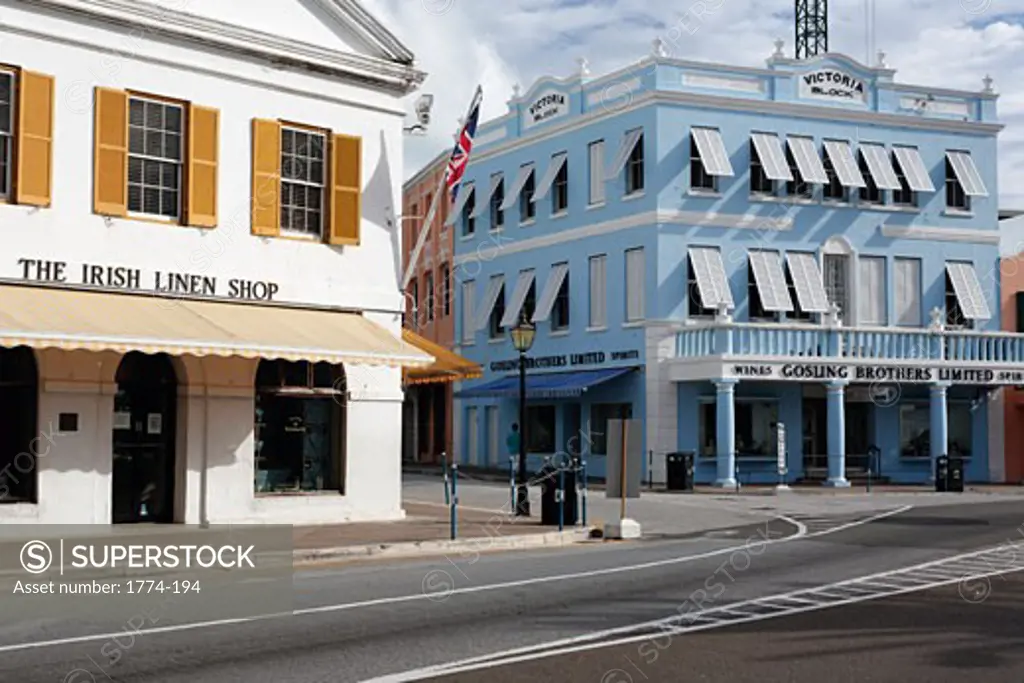 View of Main Street with Colorful Victorian Styla Buildings, Hamilton, Bermuda 