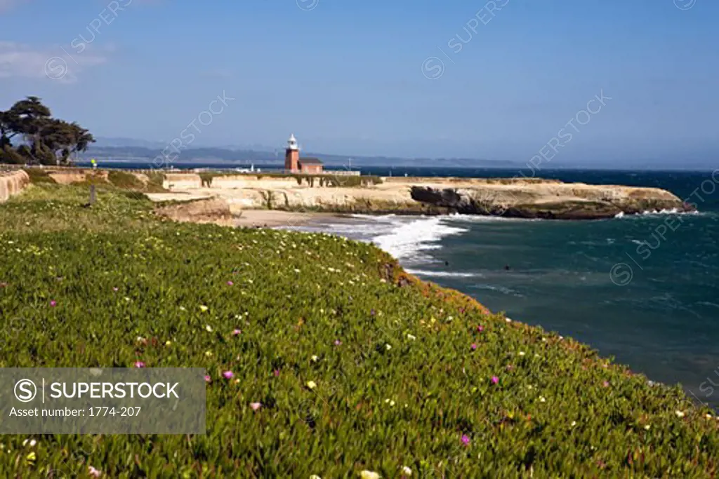 Scenic View of a Coastline with Lighthouse,Santa Cruz, California, USA 