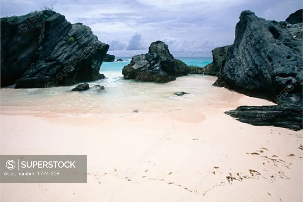 Rock formations on the beach, Pink Sand Beach, Horseshoe Bay, Bermuda