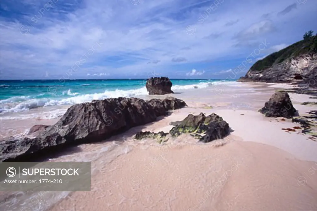 Rock formations on the beach, Elbow Beach, Bermuda