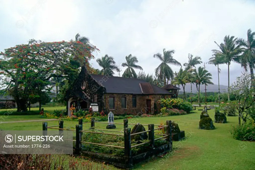 Church in a garden, Kilauea Point, Kauai, Hawaii, USA