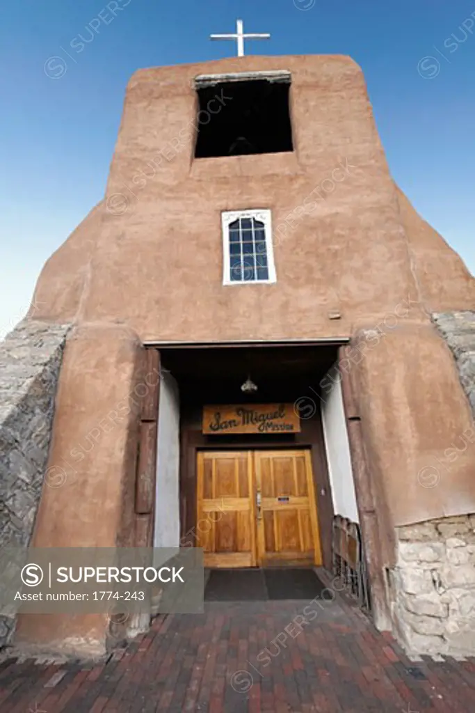 Low angle view of a chapel, San Miguel Mission, Santa Fe, New Mexico, USA
