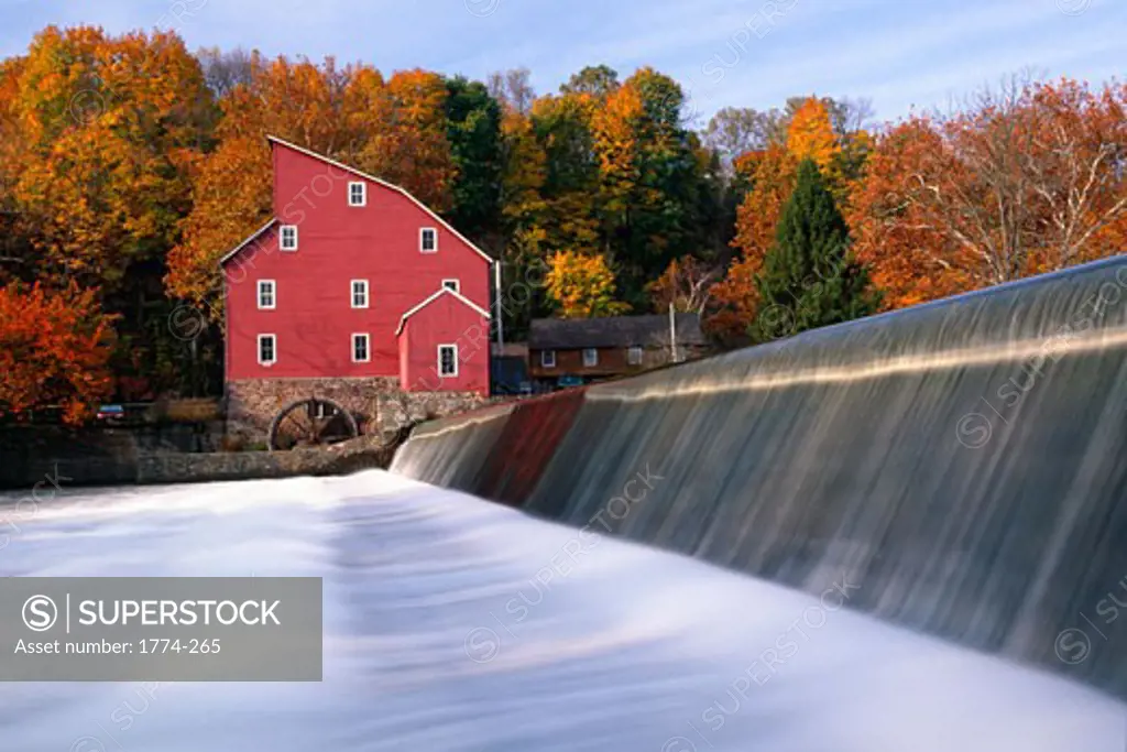 Historic Red Mill at fall, Clinton, New Jersey