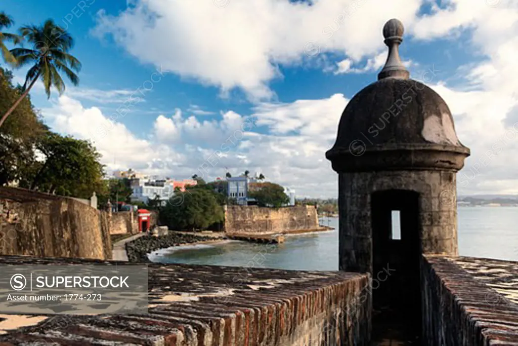 View of the Walls of Old San Juan with a Sentry Box in the Foreground, Puerto Rico