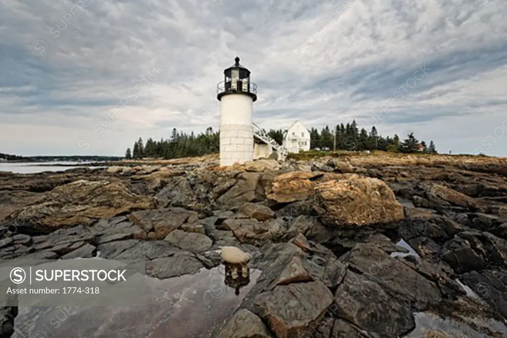 Low Angle, View of the Marshall Point Lighthouse, Maine, USA