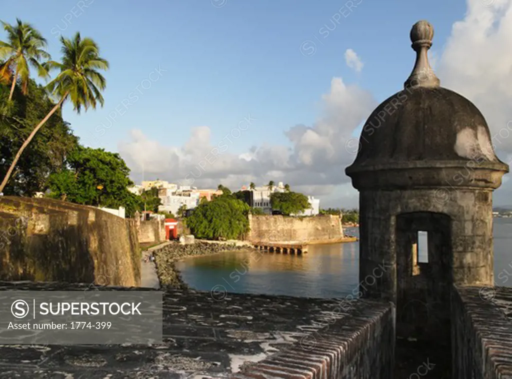 City walls and gate of old ruins at the seaside, Old San Juan, San Juan, Puerto Rico