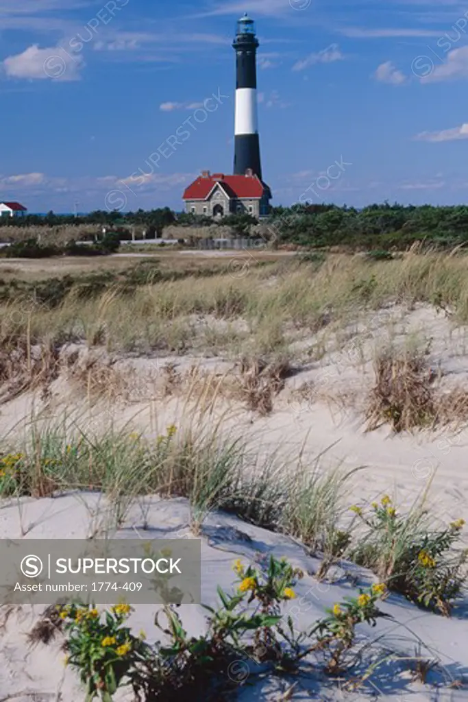 Sand Dunes and Lighthouse, Fire Island, Long Island, New York, USA