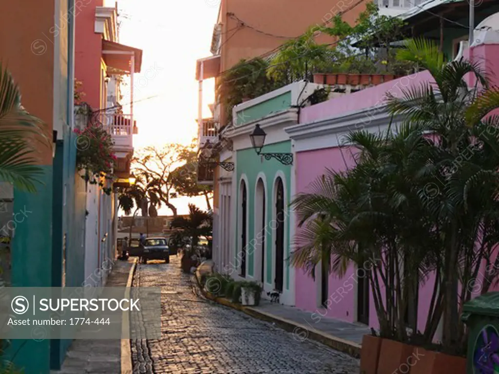 Cobblestone Street in Old San Juan at Sunset, Puerto Rico