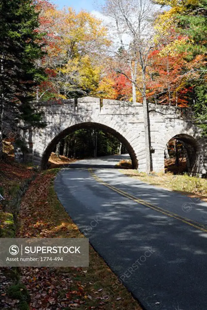 Stone bridge over a carriage road, Acadia National Park, Maine, USA