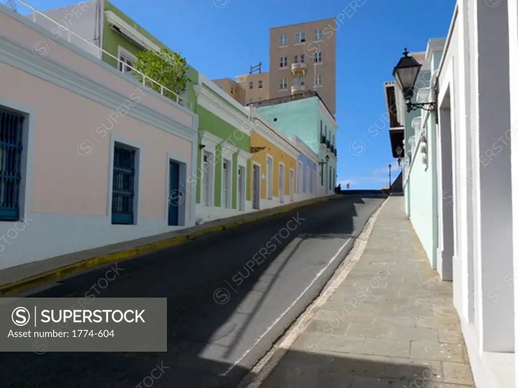 View of a Hilly Street with Colorful Buildings, Calle Norzagaray, Puerto Rico