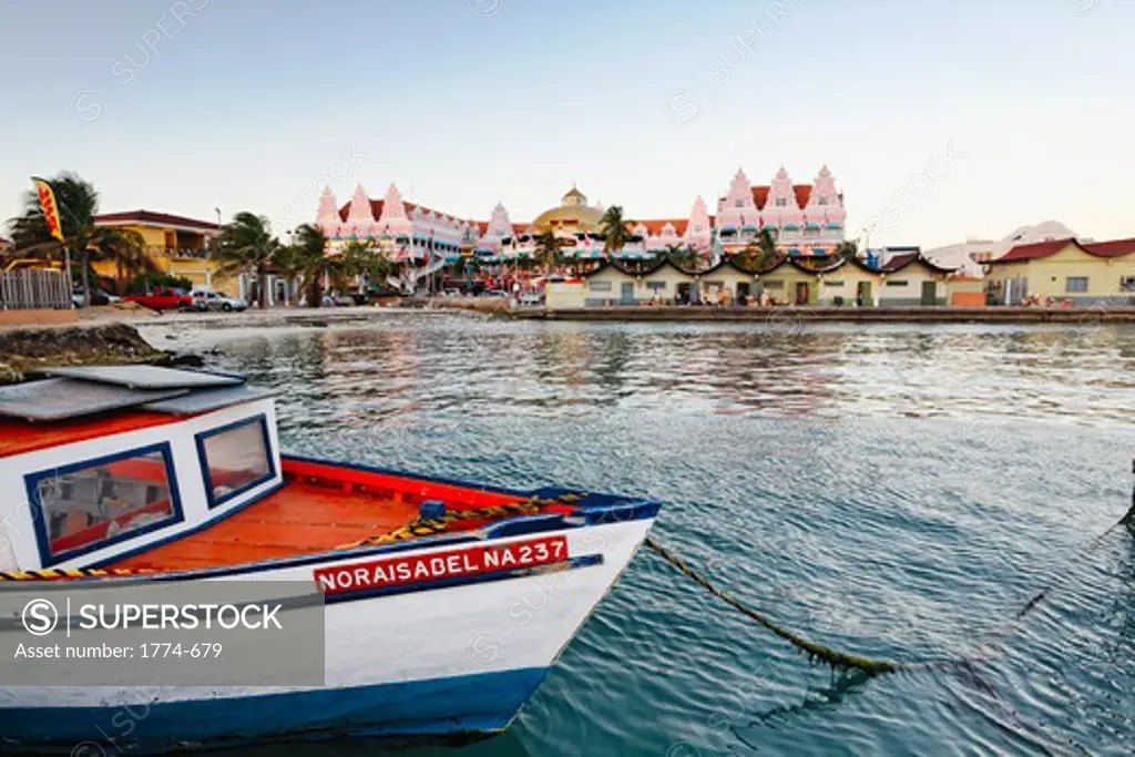 Aruba, Oranjestad Harbor View with Traditional Fishing Boat