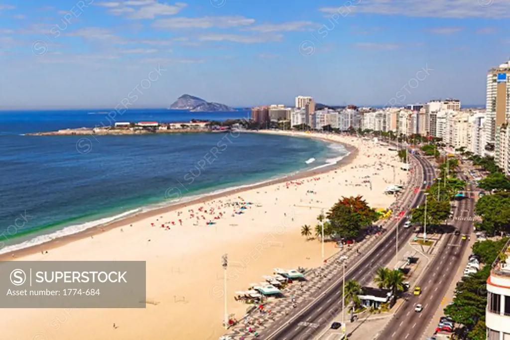 Brazil, Rio de Janeiro, Copacabana Beach, Aerial View