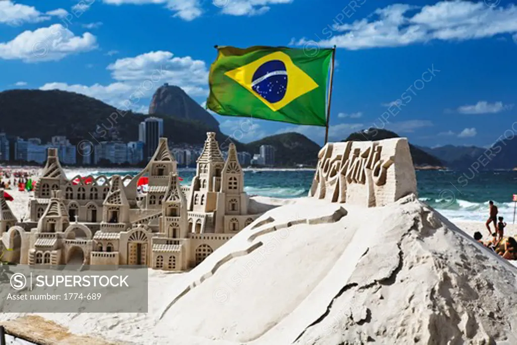 Brazil, Rio de Janeiro, Copacabana beach, Sand Castle on Beach