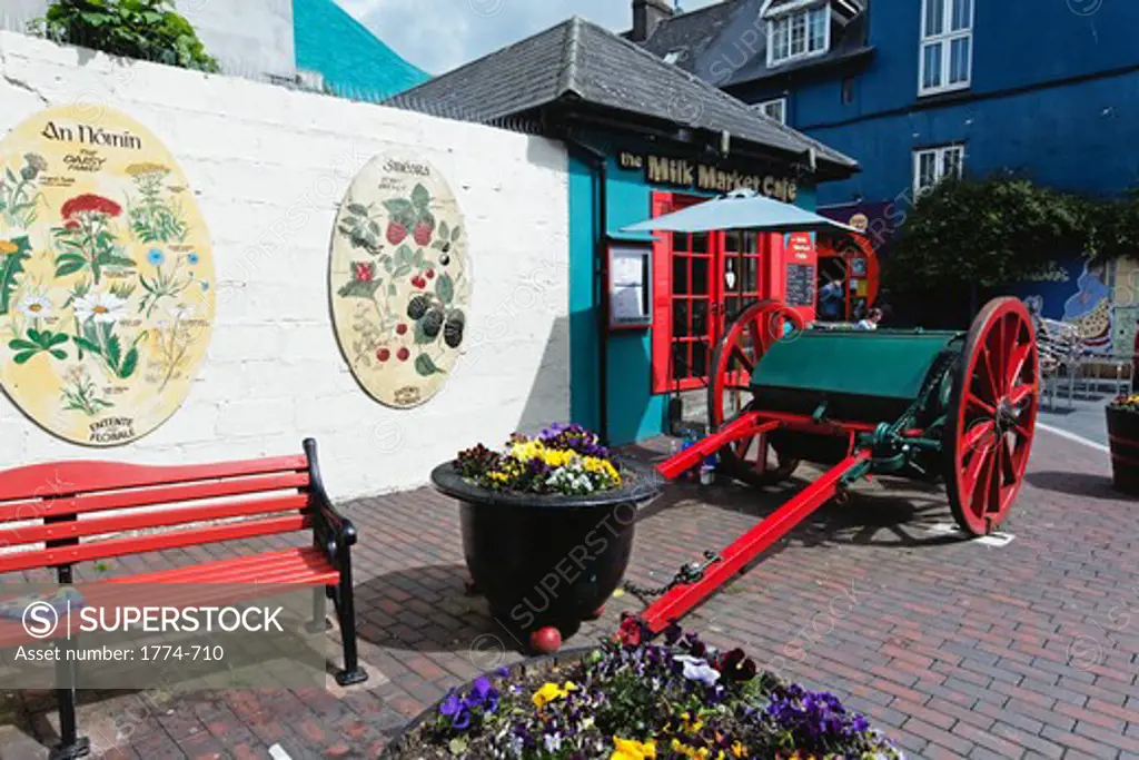 Ireland, County Cork, Kinsale, Milk Market, Old Milk Cart on Display