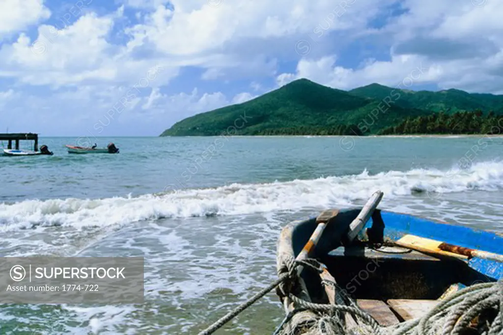Puerto Rico, Maunabo, Old fishing boat in bay